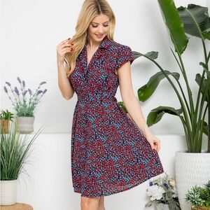 LA Soul Floral Strawberry Print Retro Dress With Tie Back, Cap Sleeves NWT Sz L